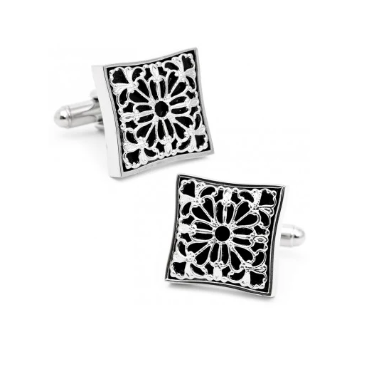 Men’s Cufflinks- Square Filigree with Onyx Design - Image 2