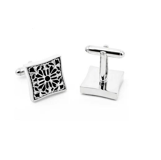 Men’s Cufflinks- Square Filigree with Onyx Design - Image 3