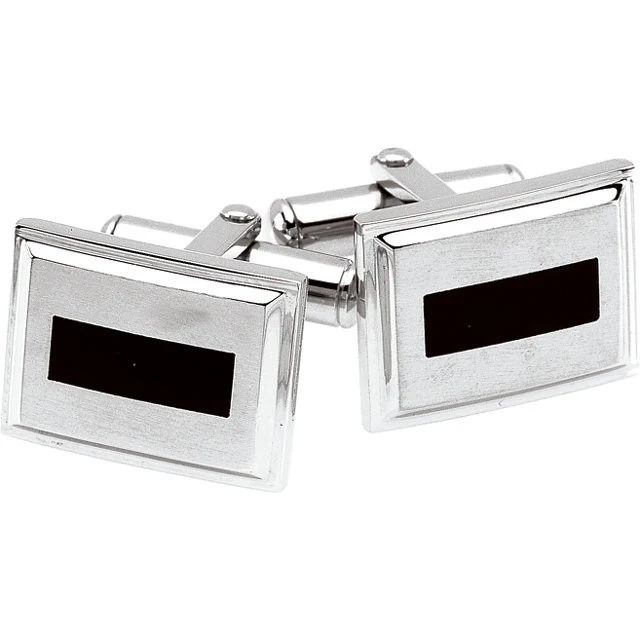 Men’s Cufflinks- Stainless Steel & Black Enamel - Image 2