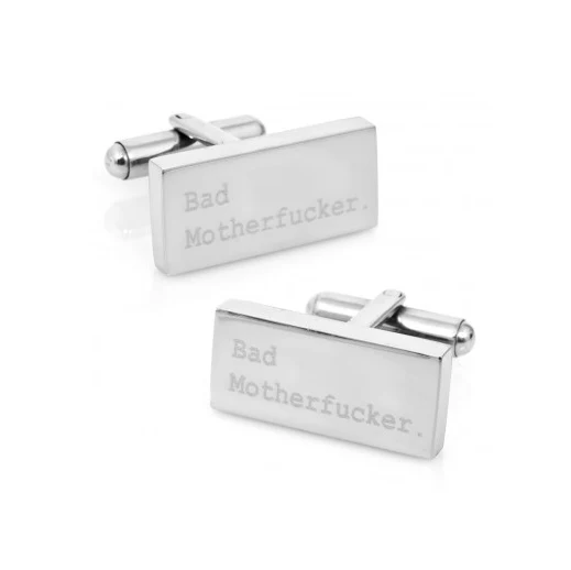 Men’s Cufflinks- Stainless Steel Rectangles with "Bad Mother F'er" Engraving - Image 2