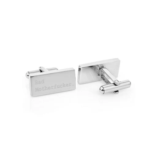 Men’s Cufflinks- Stainless Steel Rectangles with "Bad Mother F'er" Engraving - Image 3