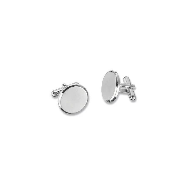 Men’s Cufflinks- Stainless Steel Round Design (Classic Engravable Style) - Image 2