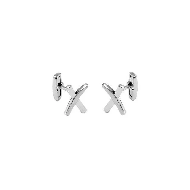 Men’s Cufflinks- Stainless Steel Satin & Polished Cureved "X" Design - Image 2