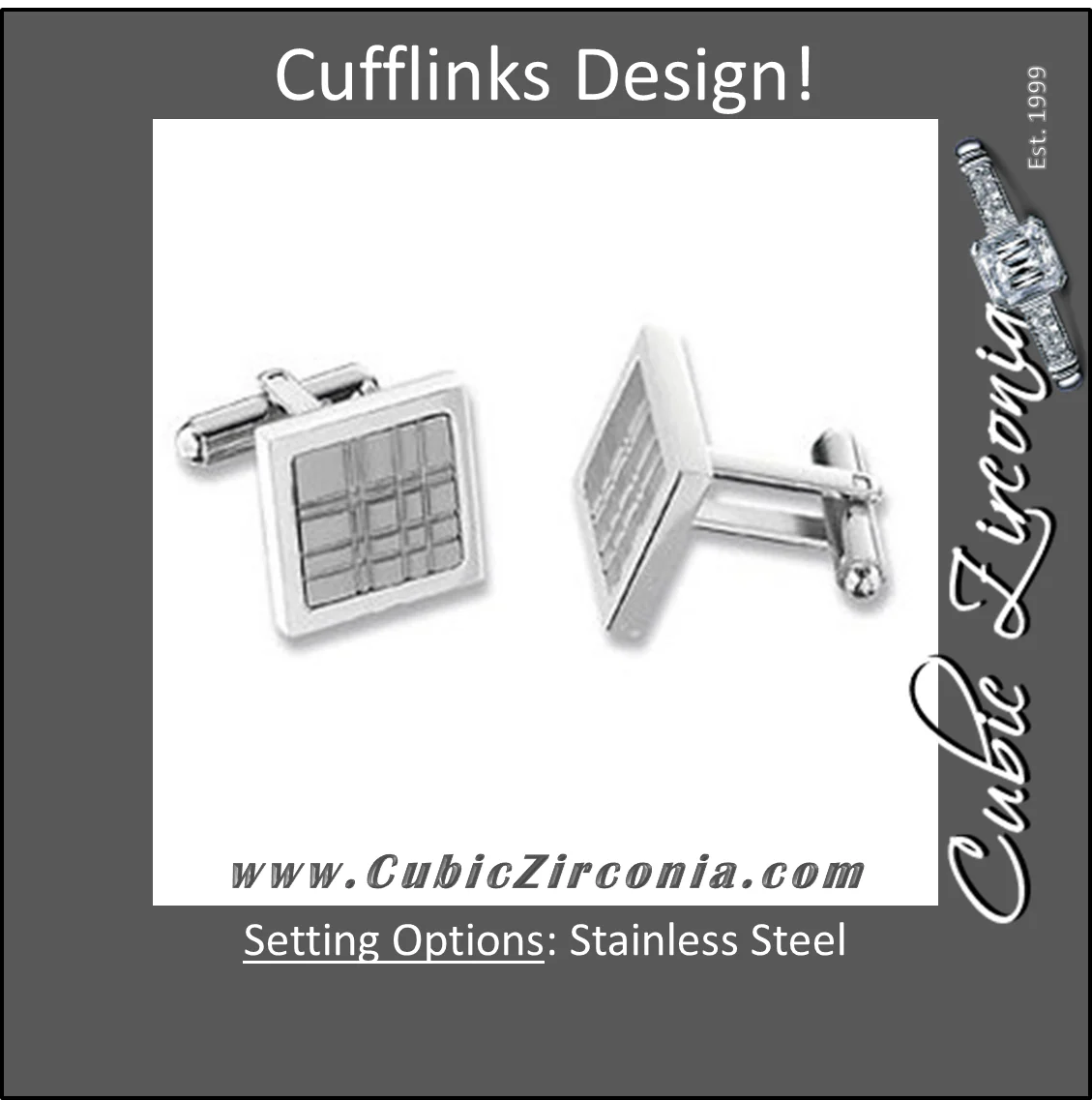 Men’s Cufflinks- Stainless Steel Square with Cross-hatched Lines Design