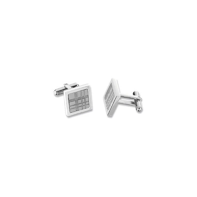 Men’s Cufflinks- Stainless Steel Square with Cross-hatched Lines Design - Image 2