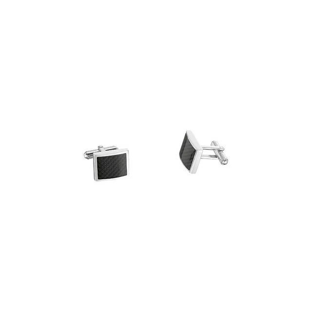 Men’s Cufflinks- Rectangular Shape Stainless Steel with Black Carbon Fiber - Image 2