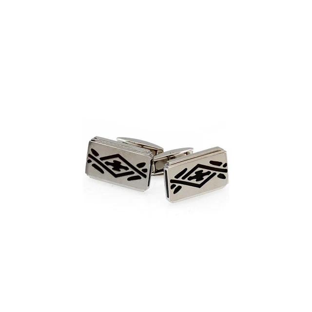 Men’s Cufflinks- Stainless Steel with Black Ion Plate Inserts - Image 2