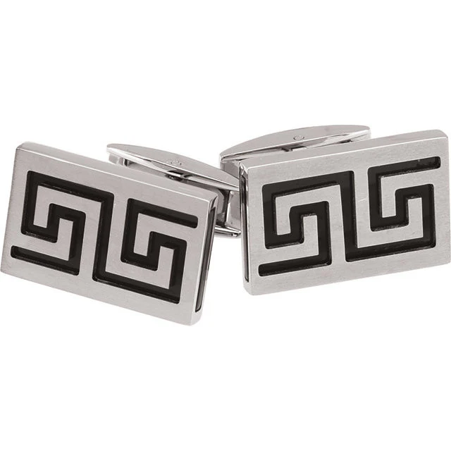 Men’s Cufflinks- Stainless Steel with Black Ion Plate Inserts (Maze Design) - Image 2