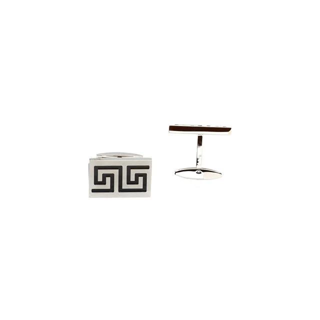 Men’s Cufflinks- Stainless Steel with Black Ion Plate Inserts (Maze Design) - Image 3