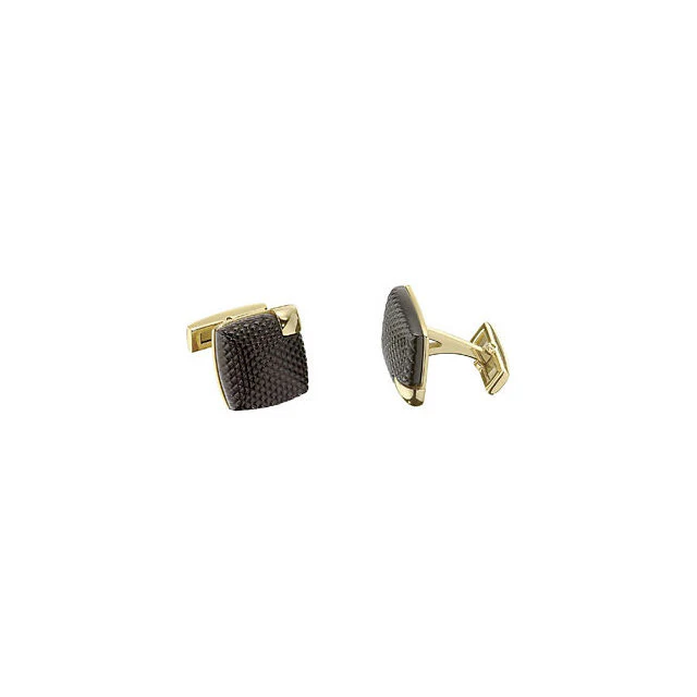 Men’s Cufflinks- Stainless Steel with Black Pebbled Enamel and Small Yellow Gold Immerse Plated Accent - Image 3