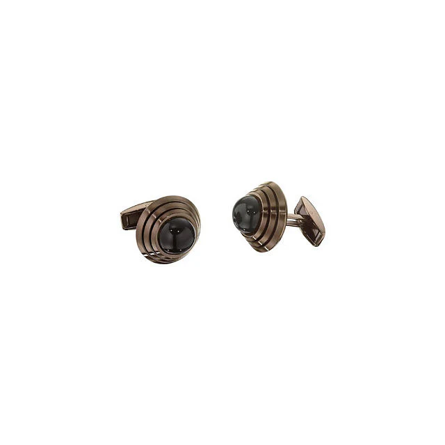 Men’s Cufflinks- Stainless Steel with Brown Ceramic and Genuine Onyx - Image 2