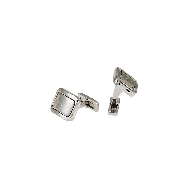 Men’s Cufflinks- Stainless Steel with Chain-Link Inpired Center - Image 2