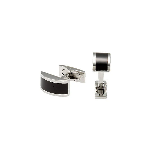 Men’s Cufflinks- Stainless Steel with Curved Onyx Center Inlay - Image 2