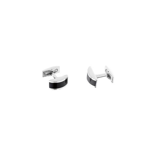 Men’s Cufflinks- Stainless Steel with Curved Onyx Center Inlay - Image 3
