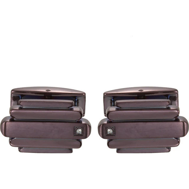 Men’s Cufflinks- Stainless Steel with CZ & Brown Immerse Plating - Image 2