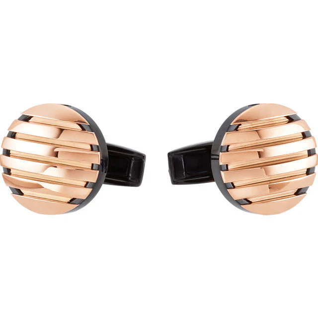 Men’s Cufflinks- Stainless Steel with Rose Gold Immerse Plating Stripes - Image 2