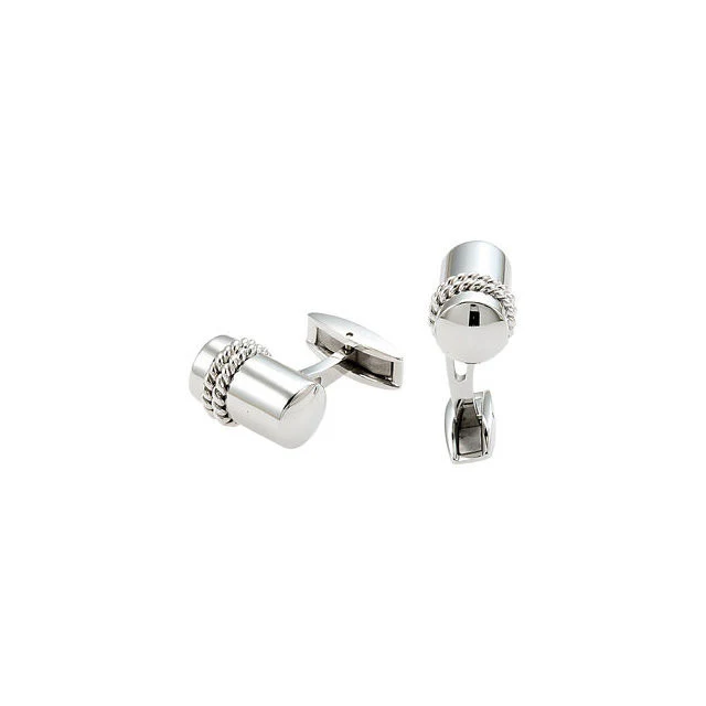 Men’s Cufflinks- Stainless Steel with Sterling Silver Braided Rope Inlay - Image 2