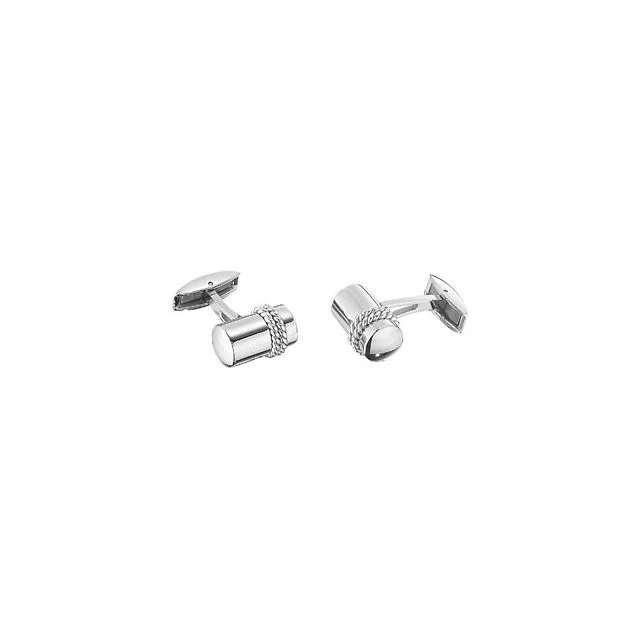 Men’s Cufflinks- Stainless Steel with Sterling Silver Braided Rope Inlay - Image 3