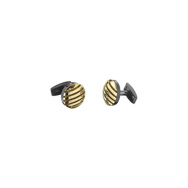 Men’s Cufflinks- Stainless Steel with Yellow Gold Immerse Plating Stripes - Image 2