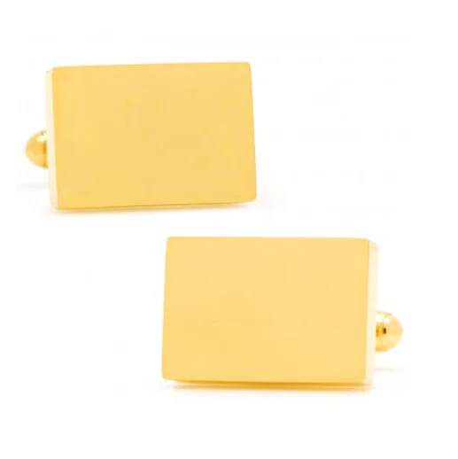 Men’s Cufflinks- Block Stainless Steel Rectangles with Yellow Gold Plating - Image 3