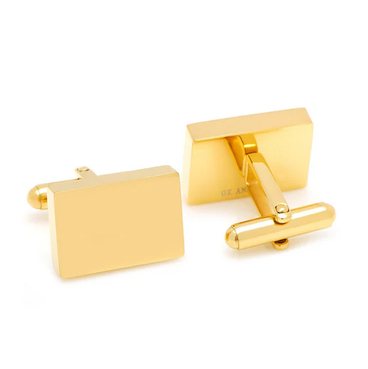 Men’s Cufflinks- Block Stainless Steel Rectangles with Yellow Gold Plating - Image 4