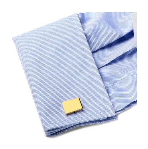 Men’s Cufflinks- Block Stainless Steel Rectangles with Yellow Gold Plating - Image 5