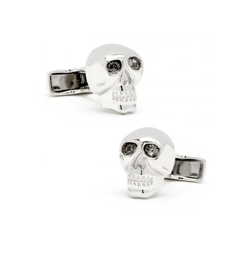 Men’s Cufflinks- Sterling Silver Brilliant Eye Skull (set with black CZs for eyes) - Image 3
