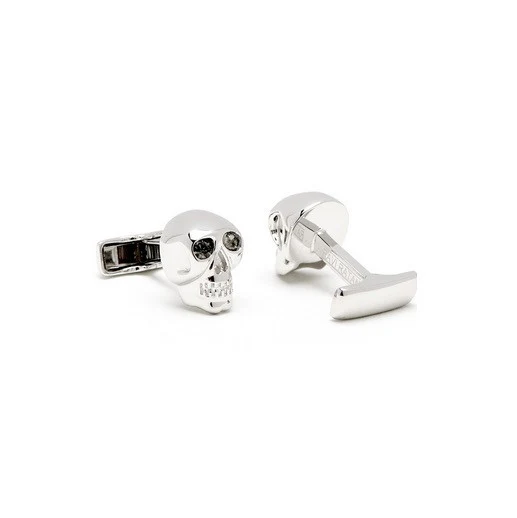 Men’s Cufflinks- Sterling Silver Brilliant Eye Skull (set with black CZs for eyes) - Image 4