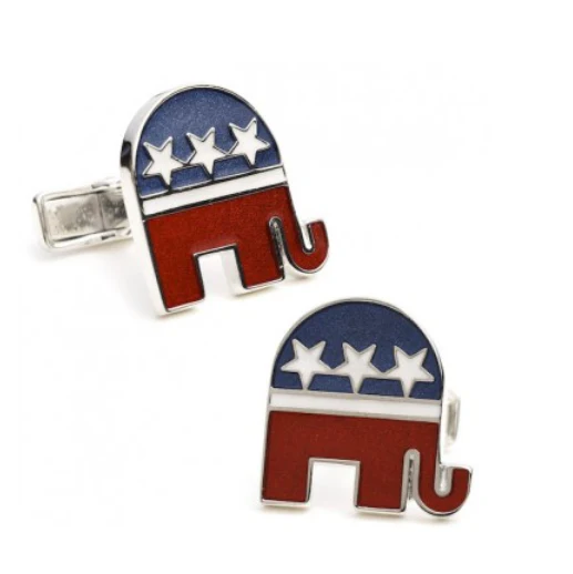 Men’s Cufflinks- Sterling Silver Republican Elephants (Red/White/Blue Enamel) - Image 3
