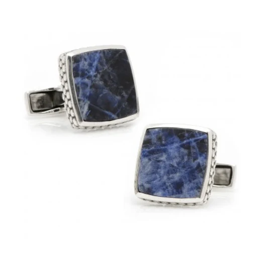 Men’s Cufflinks- Sterling Silver Classic Scaled Lapis Inlaid - Image 3