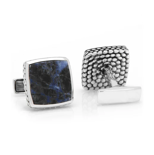 Men’s Cufflinks- Sterling Silver Classic Scaled Lapis Inlaid - Image 4