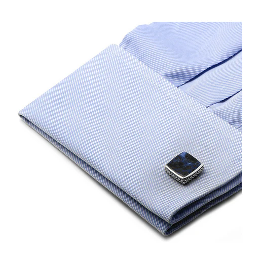 Men’s Cufflinks- Sterling Silver Classic Scaled Lapis Inlaid - Image 5