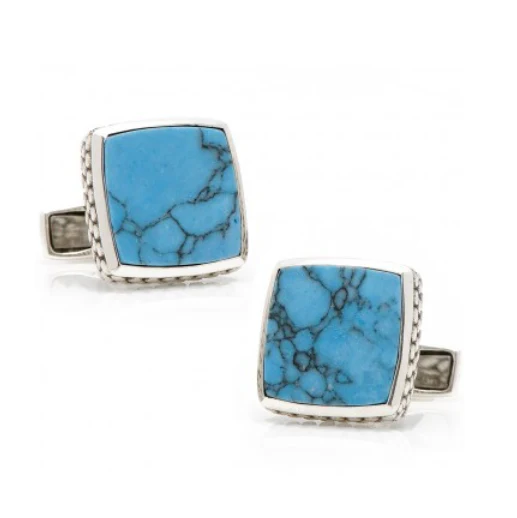 Men’s Cufflinks- Sterling Silver Classic Scaled Turquoise - Image 3