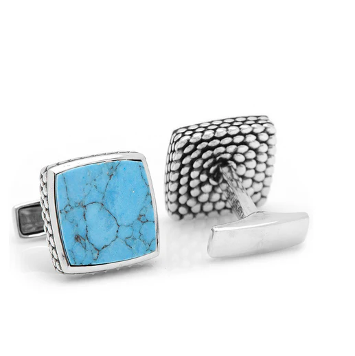 Men’s Cufflinks- Sterling Silver Classic Scaled Turquoise - Image 4