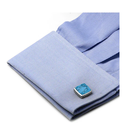 Men’s Cufflinks- Sterling Silver Classic Scaled Turquoise - Image 5