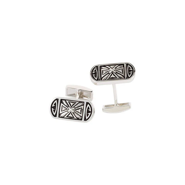 Men’s Cufflinks- Sterling Silver Cross Design with Black Enamel - Image 3