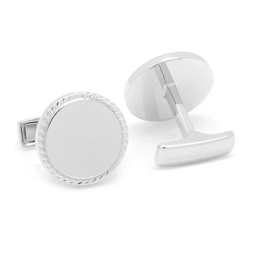 Men’s Cufflinks- Sterling Silver Engravable Circles with Rope Style Border - Image 4