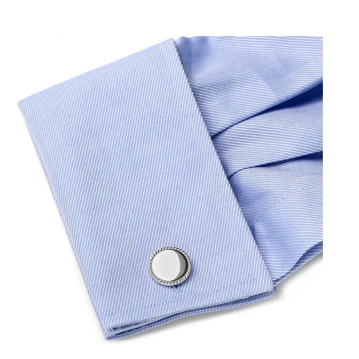 Men’s Cufflinks- Sterling Silver Engravable Circles with Rope Style Border - Image 5