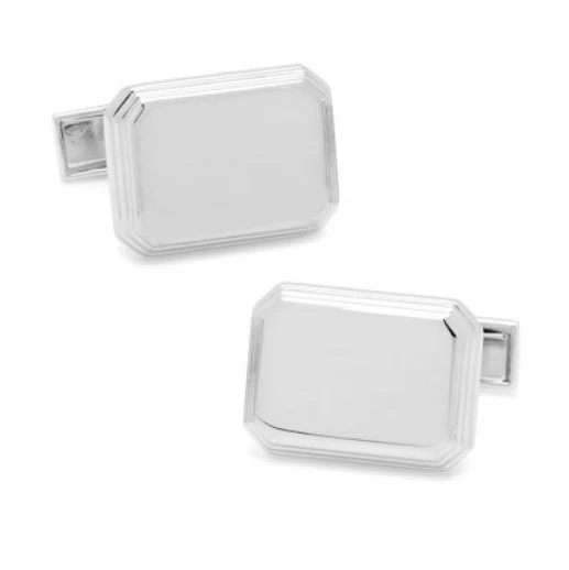 Men’s Cufflinks- Sterling Silver Engravable Rectangles with Ridged Border - Image 3