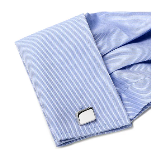 Men’s Cufflinks- Sterling Silver Engravable Rectangles with Ridged Border - Image 5