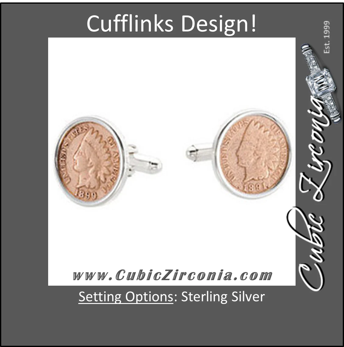 Men’s Cufflinks- Sterling Silver Indian Head Penny Coins