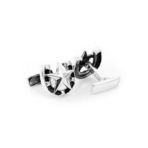 Men’s Cufflinks- Sterling Silver Lucky Star and Horseshoe Design - Image 4