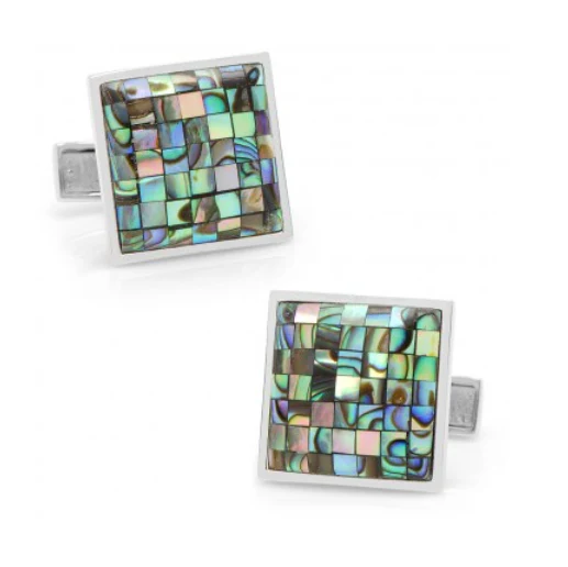 Men’s Cufflinks- Sterling Silver Mosaic Style with Abalone - Image 3
