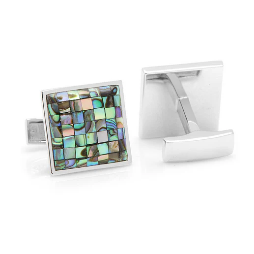 Men’s Cufflinks- Sterling Silver Mosaic Style with Abalone - Image 4