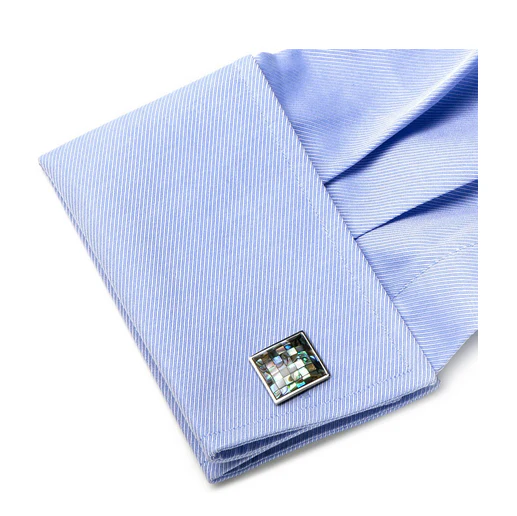 Men’s Cufflinks- Sterling Silver Mosaic Style with Abalone - Image 5