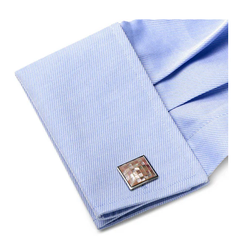 Men’s Cufflinks- Sterling Silver Mosaic Style with Pink Mother of Pearl Inlay - Image 5