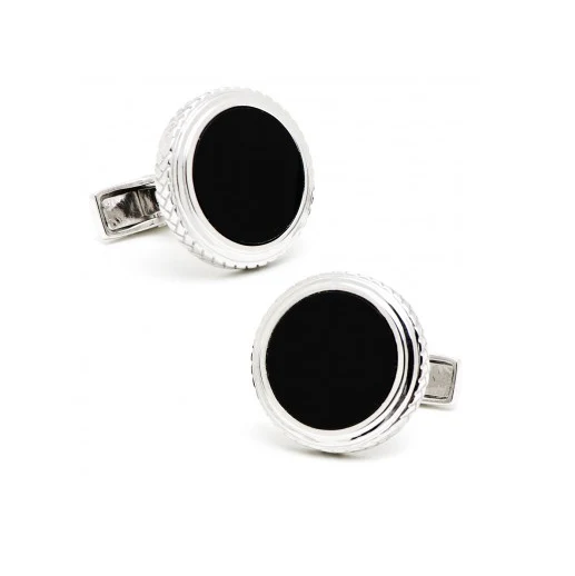 Men’s Cufflinks- Sterling Silver Round Opus Style Set with Genuine Onyx - Image 3