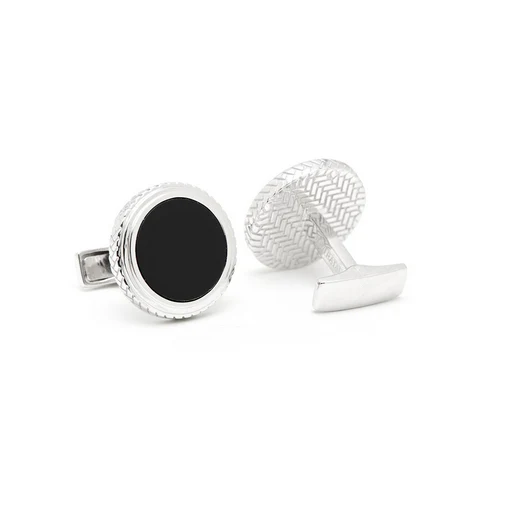 Men’s Cufflinks- Sterling Silver Round Opus Style Set with Genuine Onyx - Image 4