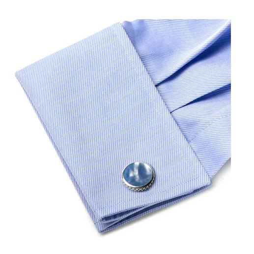 Men’s Cufflinks- Sterling Silver Round Scaled with Blue Mother of Pearl - Image 5