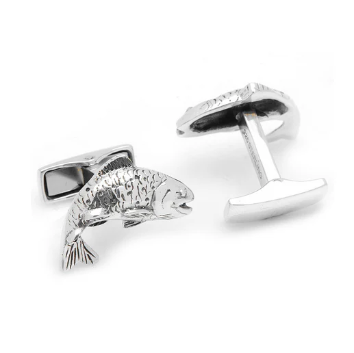 Men’s Cufflinks- Sterling Silver Salmon Fisherman - Image 4